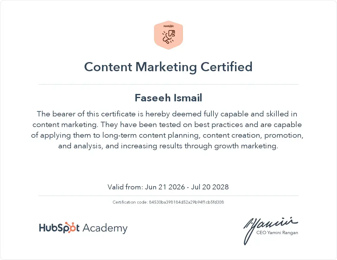 HubSpot Content Marketing Certification